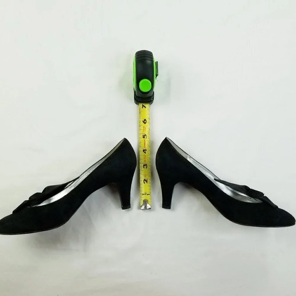 Bally Dagmar size 5.5B Women's Black Suede Satin Bow Accent Slip On Kitten Heels - Picture 7 of 12